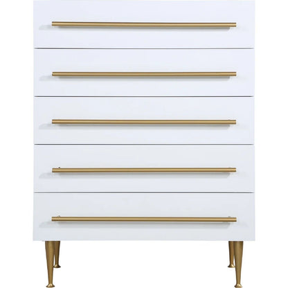 Contemporary white accent chest by HouseOfZazla with gold drawer pulls and tapered legs on Tampa Home & Garden Store