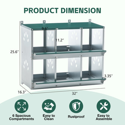 6 Room Galvanized Chicken Nesting Box for a Hutch