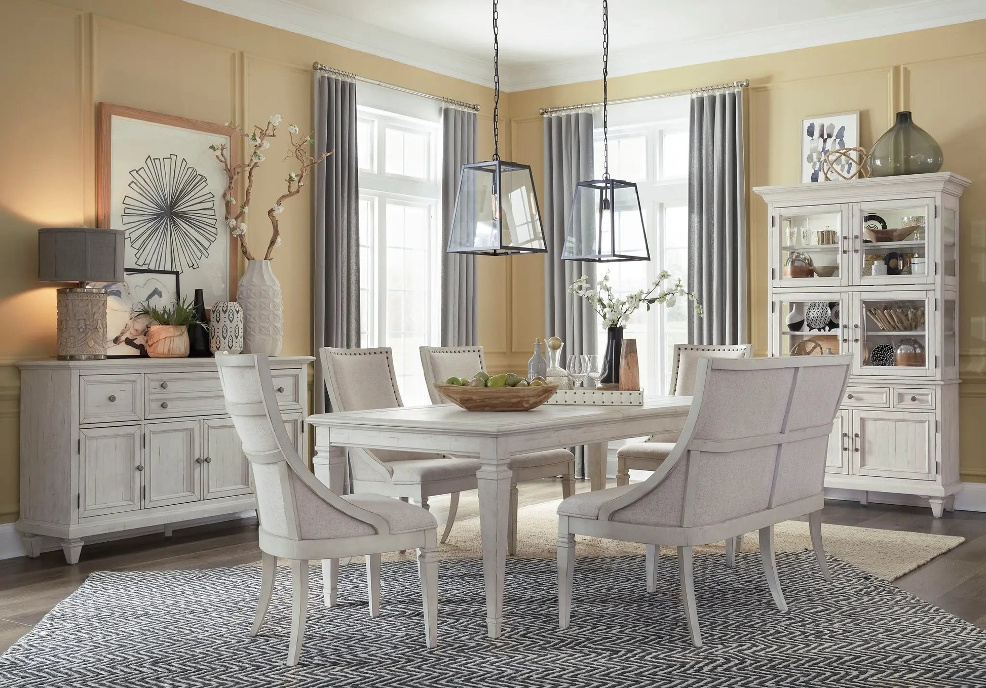 Newport upholstered bench with alabaster fabric seat and back Unique Piece Furniture on Tampa Home & Garden Store