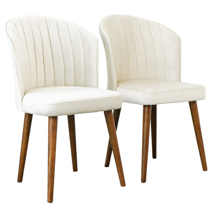 Parsons Dining Chair Set beige upholstered chairs with vertical piping and wood legs 2 chairs on Tampa Home & Garden Store