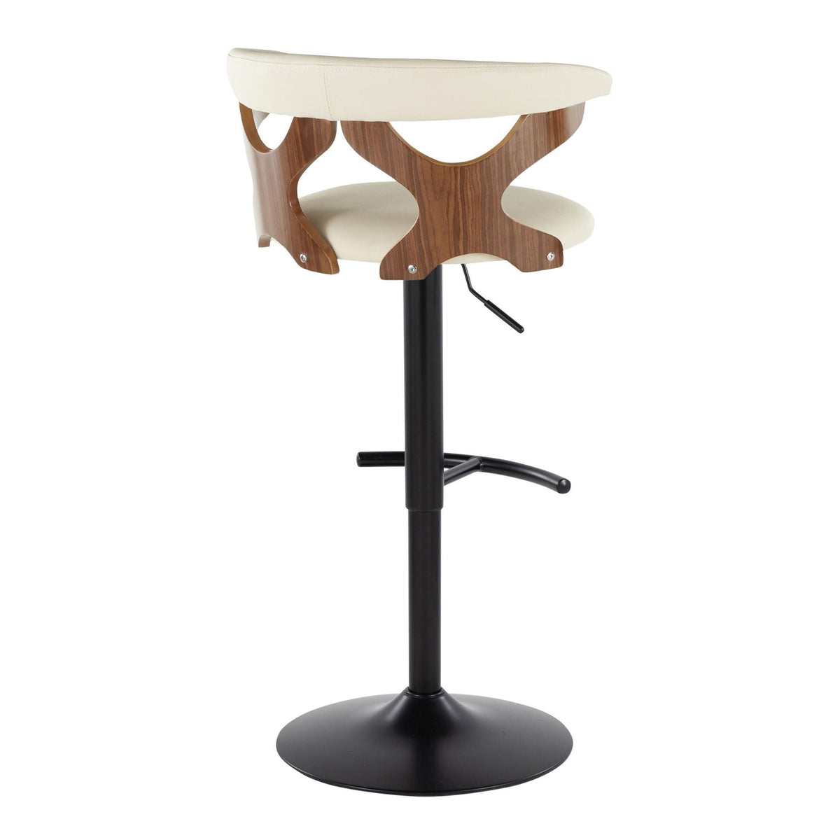 Barstool pair, adjustable swivel with cream cushion and curved wood frame HouseOfZazla on Tampa Home & Garden Store