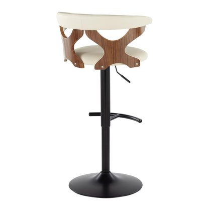 Barstool pair, adjustable swivel with cream cushion and curved wood frame HouseOfZazla on Tampa Home & Garden Store