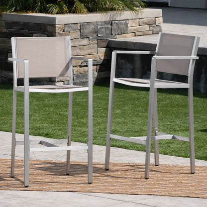 Outdoor rustproof aluminum bar stools set of 2 with silver frame HouseOfZazla on Tampa Home & Garden Store