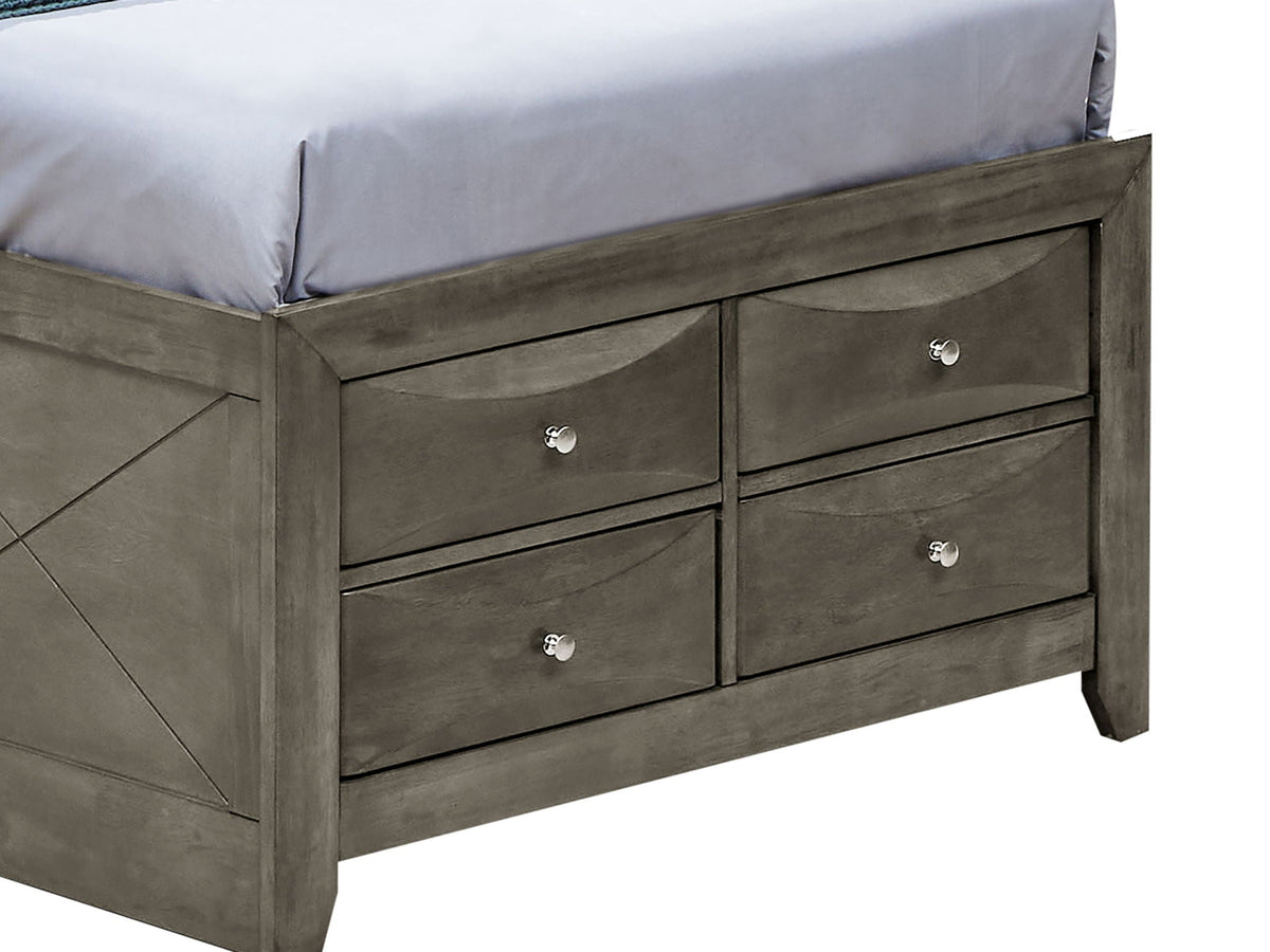 Modern design storage bed with bookcase headboard in dark wood finish, multi-drawer storage on Tampa Home & Garden Store