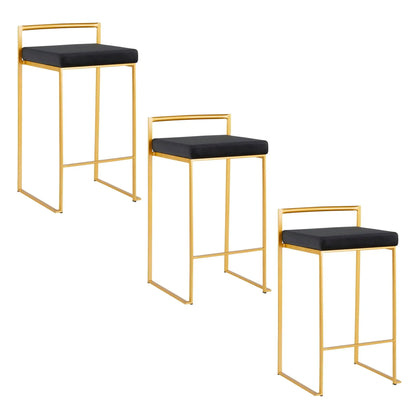 Fuji Contemporary Glam Counter Stool set of 2 with gold frame and black cushioned seat on Tampa Home & Garden Store