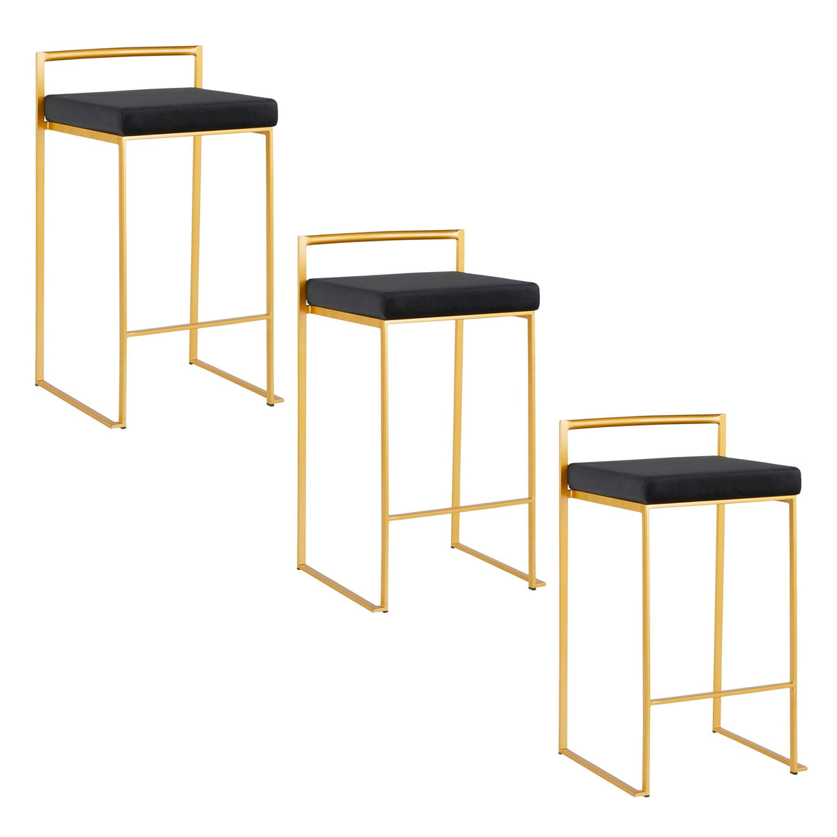 Fuji contemporary glam counter stools, gold frame, black cushions, set of 2 on Tampa Home & Garden Store