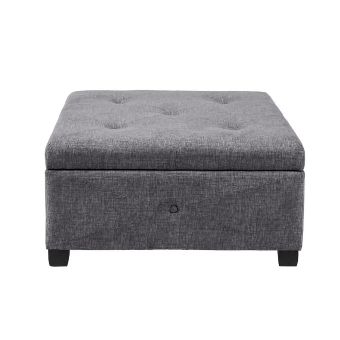 Aspen Ottoman storage ottoman in grey fabric with a tufted lid and dark legs on Tampa Home & Garden Store