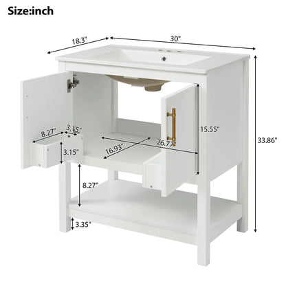 Elegant Vanity with Ceramic Sink and Storage