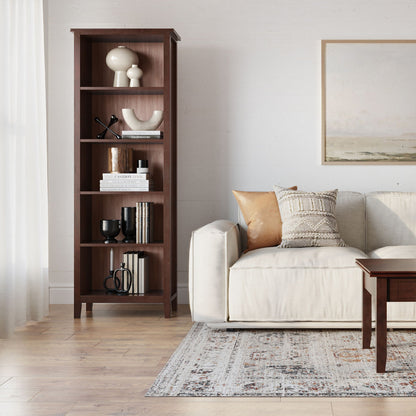 HouseOfZazla handcrafted solid wood five-shelf bookcase in dark walnut finish shelf on Tampa Home & Garden Store