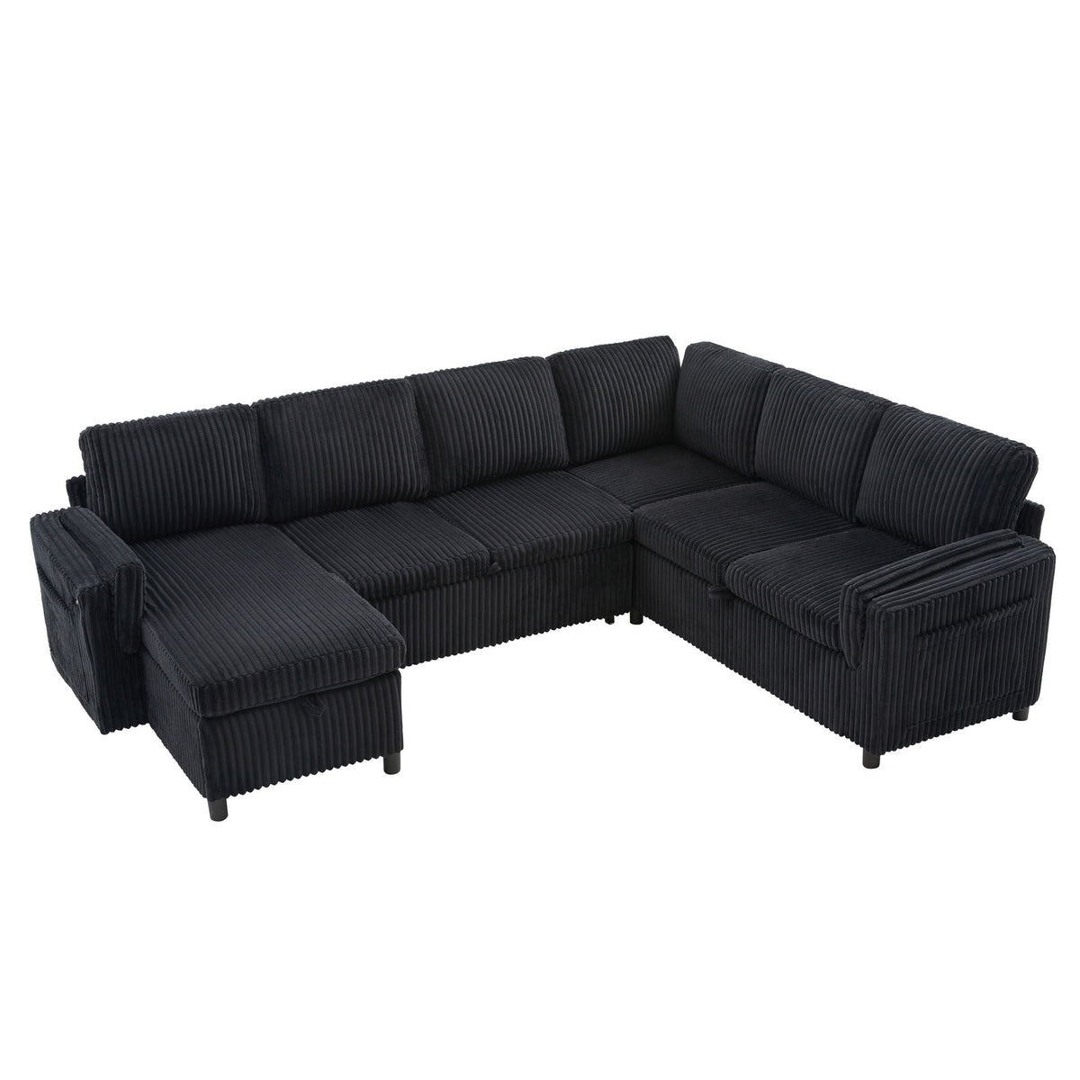 Convertible U-shaped sectional sofa in black corduroy by HouseOfZazla on Tampa Home & Garden Store