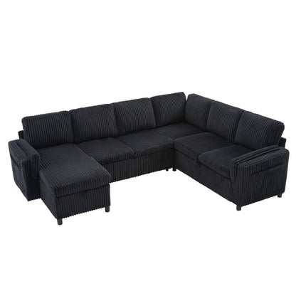 Convertible U-shaped sectional sofa in black corduroy by HouseOfZazla on Tampa Home & Garden Store