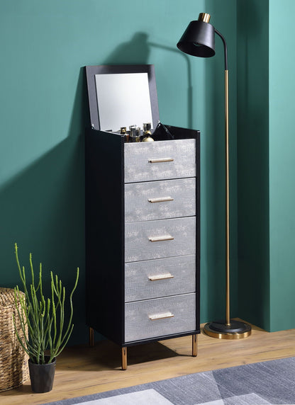 Myles Jewelry Armoire black silver gold with crocodile-textured drawers and mirrored lid on Tampa Home & Garden Store