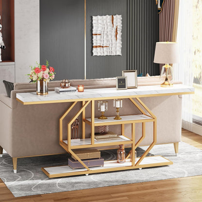 Console table white marble top with gold frame, 4-tier storage HouseOfZazla on Tampa Home & Garden Store