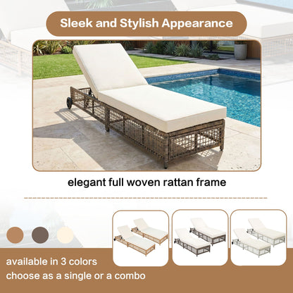 Outdoor lounge chaise by HouseOfZazla with cream cushion, 5-position backrest, wheeled frame on Tampa Home & Garden Store