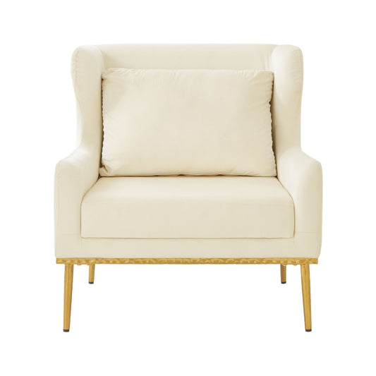 Elegant Curved Armrest Accent Armchair beige upholstery by HouseOfZazla with cushioned back on Tampa Home & Garden Store