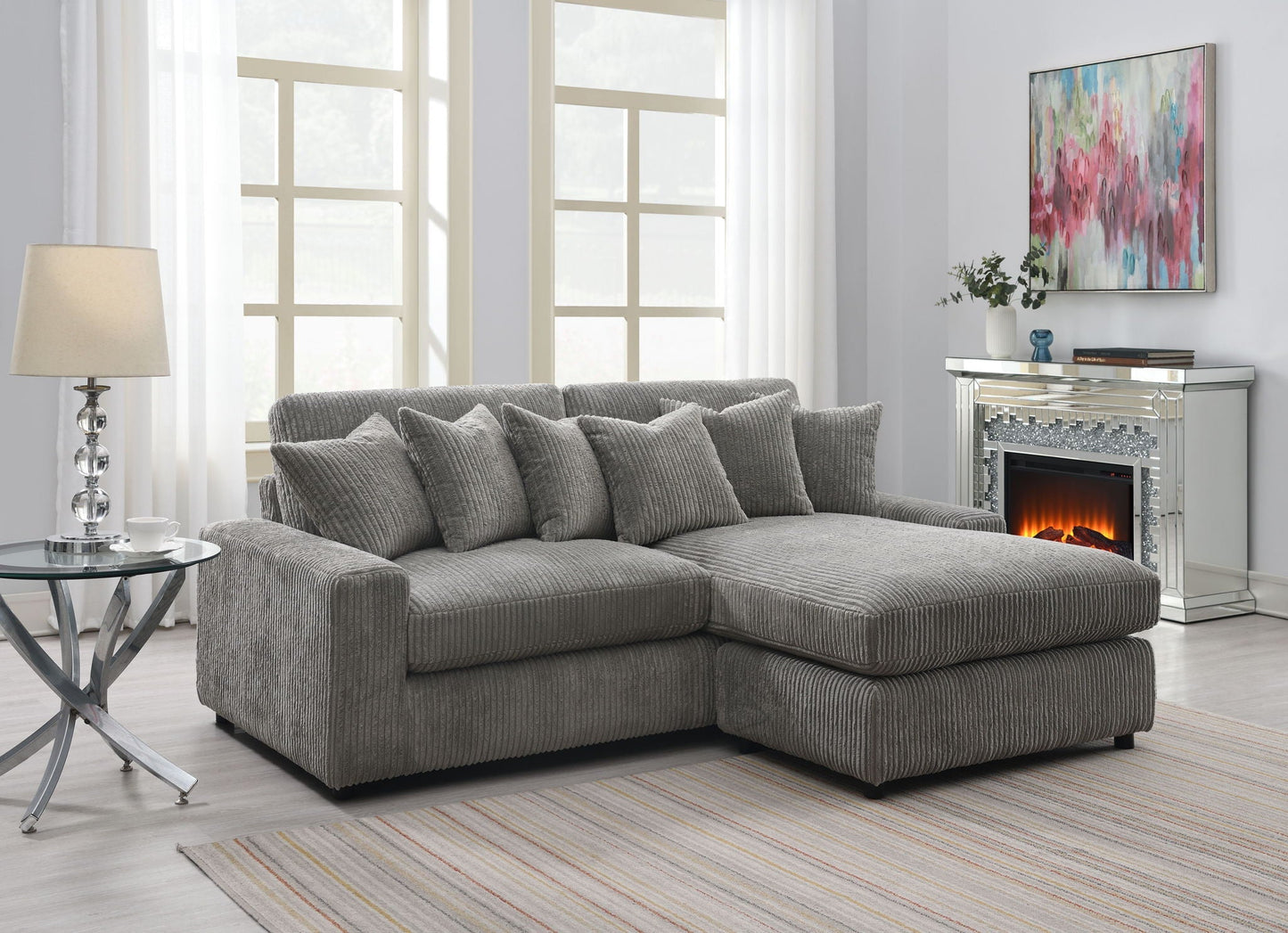 Tavia reversible gray sectional sofa with 6 pillows in a contemporary living room by HouseOfZazla on Tampa Home & Garden Store