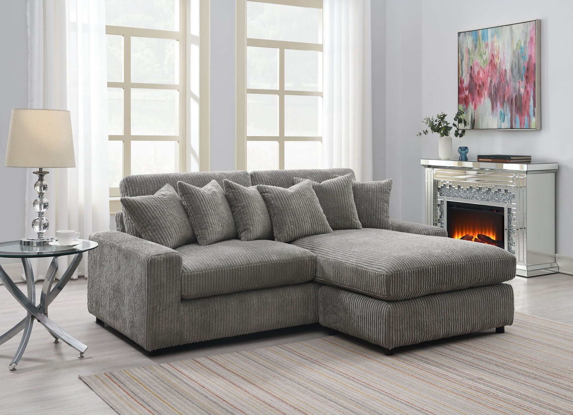 Tavia reversible gray sectional sofa with 6 pillows in a contemporary living room by HouseOfZazla on Tampa Home & Garden Store