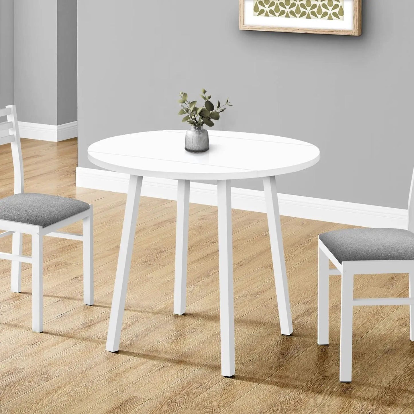 3-piece white round drop-leaf dining table set with gray chairs by Unique Piece Furniture on Tampa Home & Garden Store