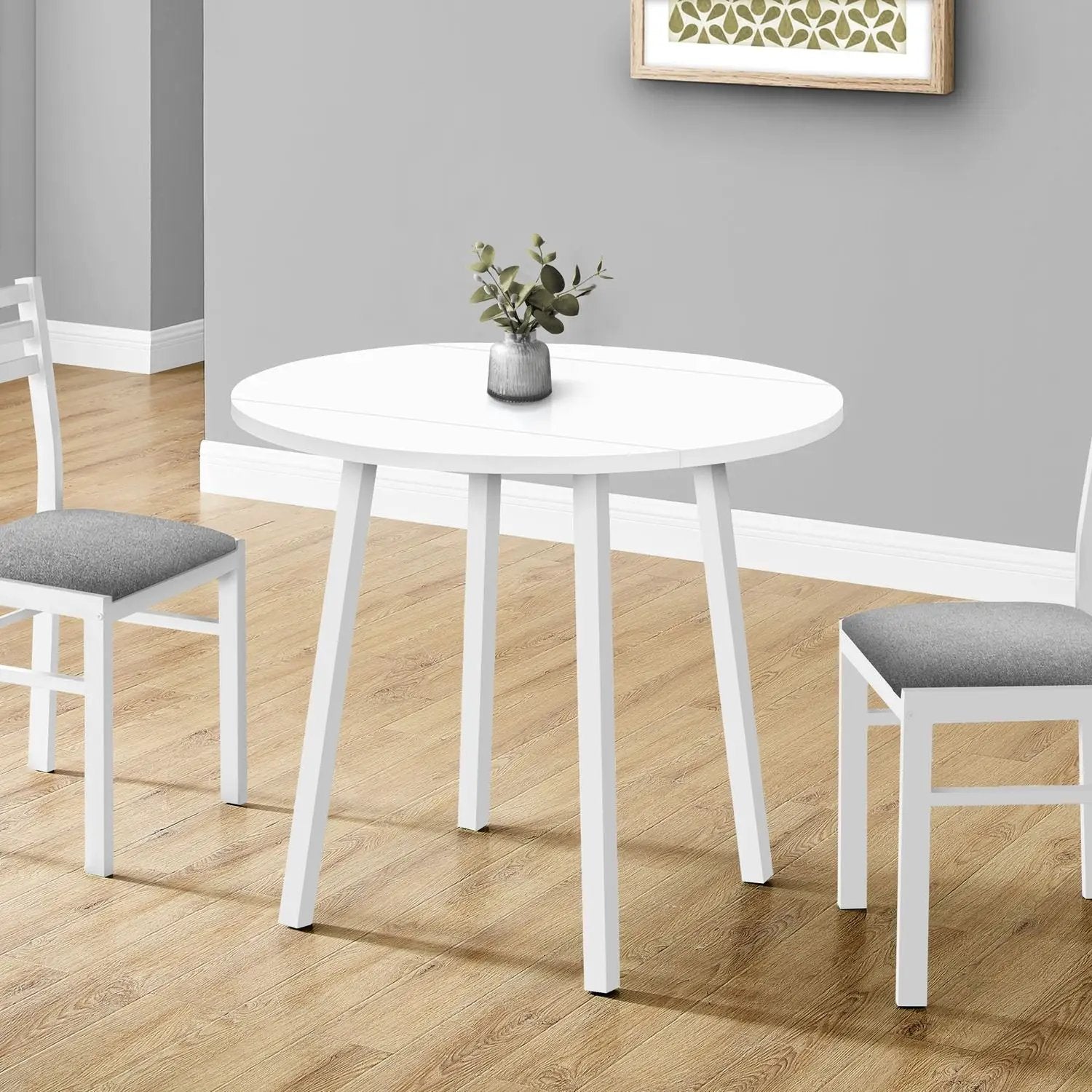 3-piece white round drop-leaf dining table set with gray chairs by Unique Piece Furniture on Tampa Home & Garden Store