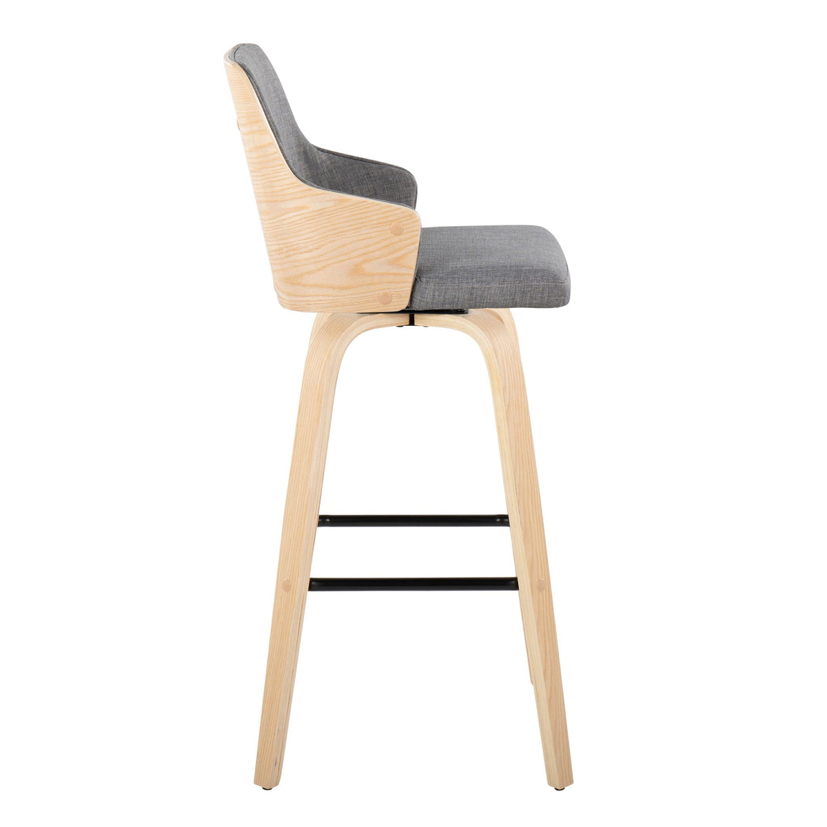 Stella fixed-height barstool set with gray fabric and light wood frame and footrest on Tampa Home & Garden Store