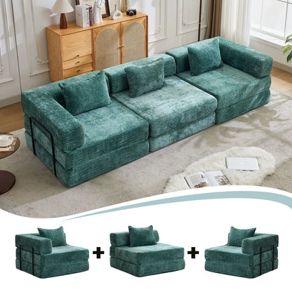 Convertible floor sofa bed boneless modular teal velvet sectional for living room on Tampa Home & Garden Store