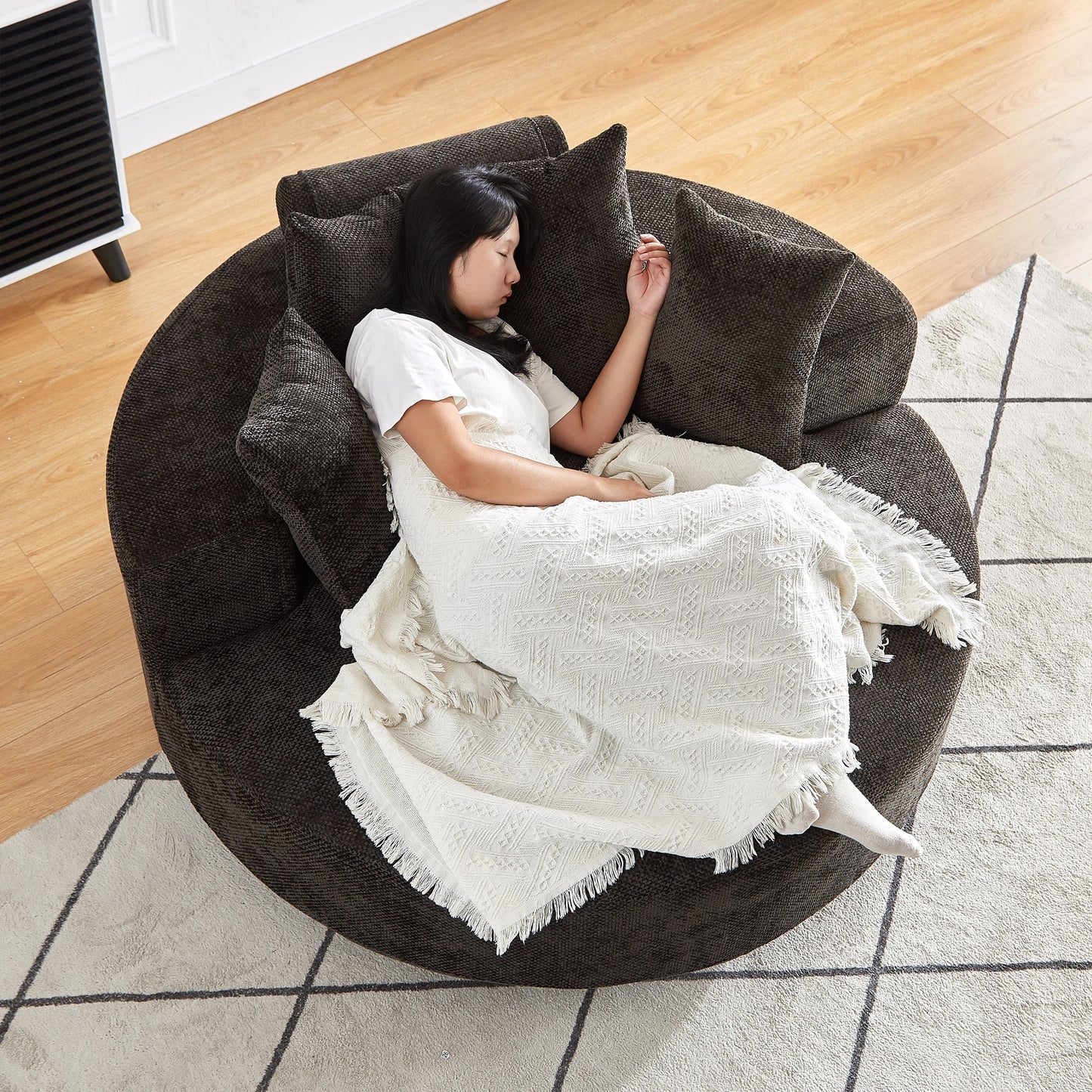 55'' Chenille Foam Single Swivel Chair in dark gray textured fabric with plush cushions on Tampa Home & Garden Store