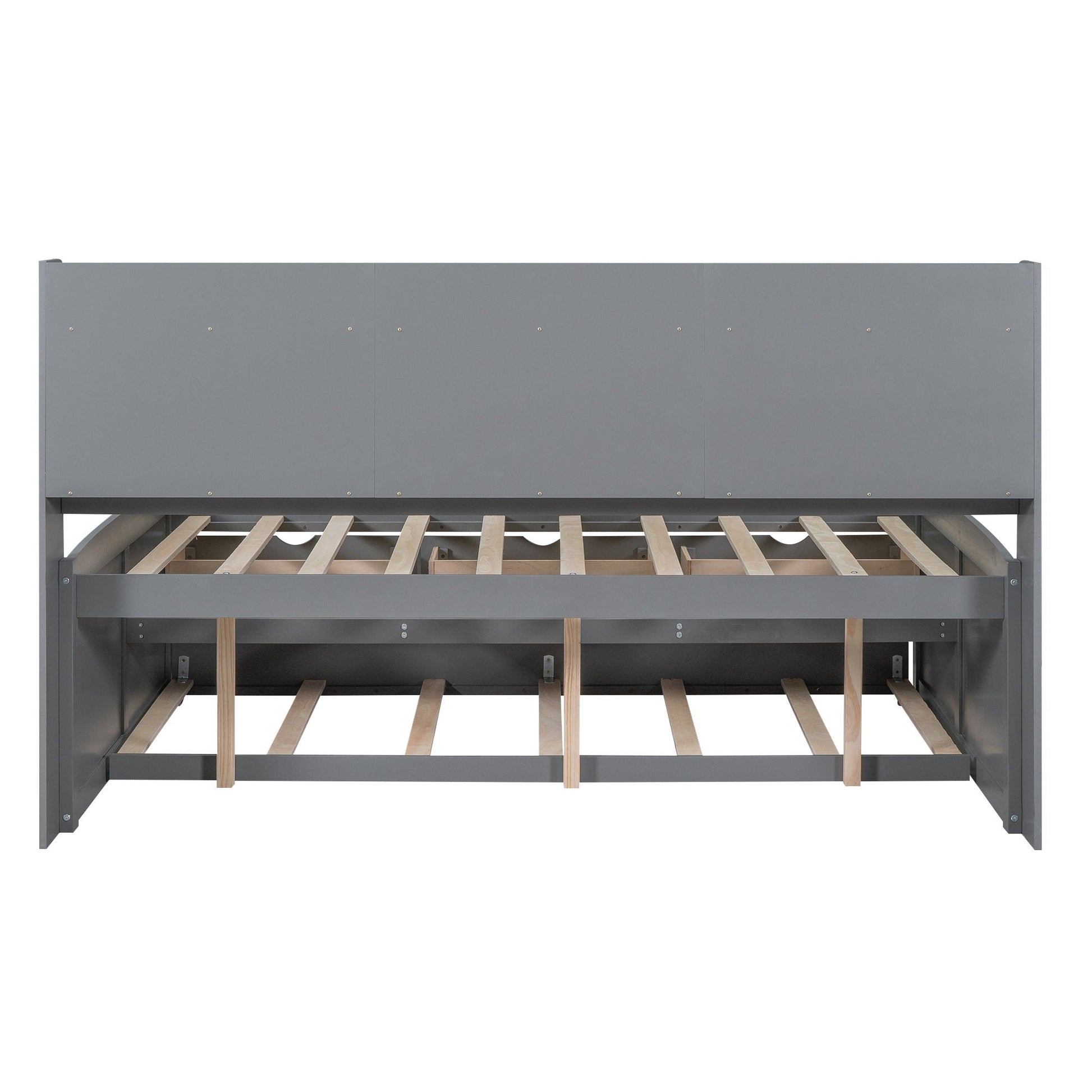 Captain Bed with built-in bookshelves gray panel bed frame with wooden slats on Tampa Home & Garden Store