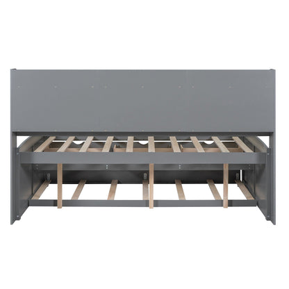Captain Bed with built-in bookshelves gray panel bed frame with wooden slats on Tampa Home & Garden Store
