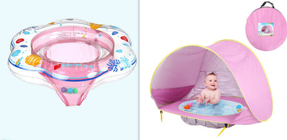 Baby pool float and pink tent, 2 items; UV-protective inflatable float with sea life print on Tampa Home & Garden Store