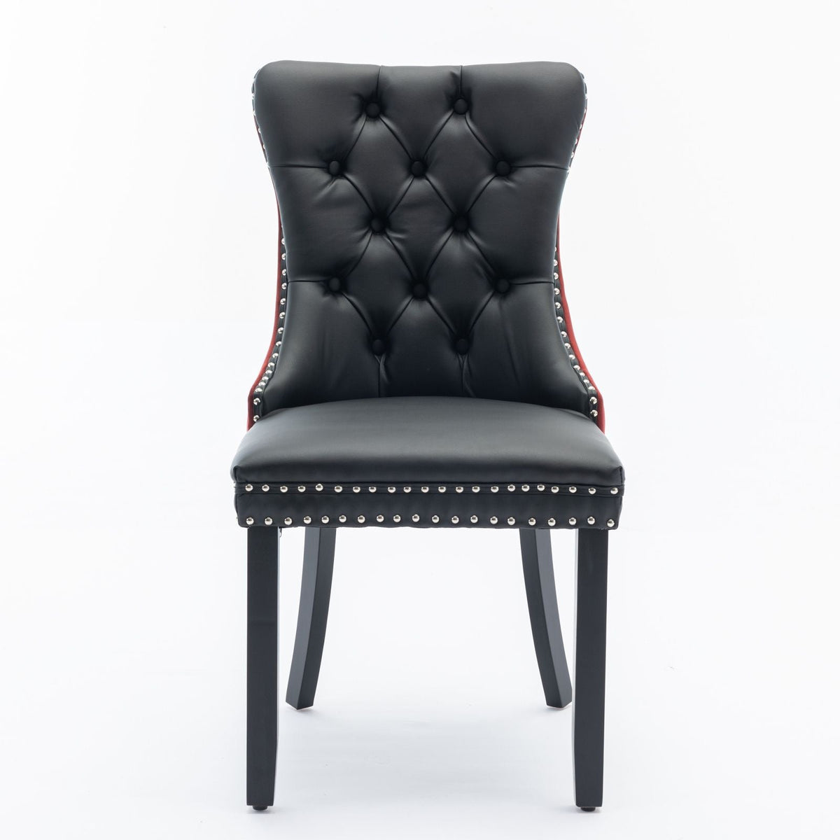 Nikki Modern Upholstered Dining Chair Set of 2 black faux leather tufted back studded sides on Tampa Home & Garden Store