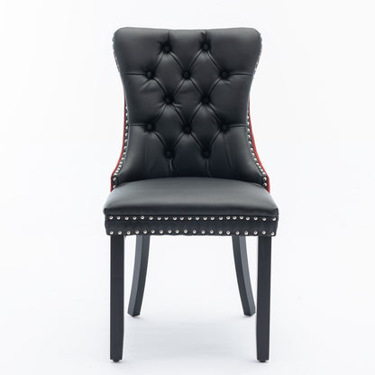 Nikki Modern Upholstered Dining Chair Set of 2 black faux leather tufted back studded sides on Tampa Home & Garden Store