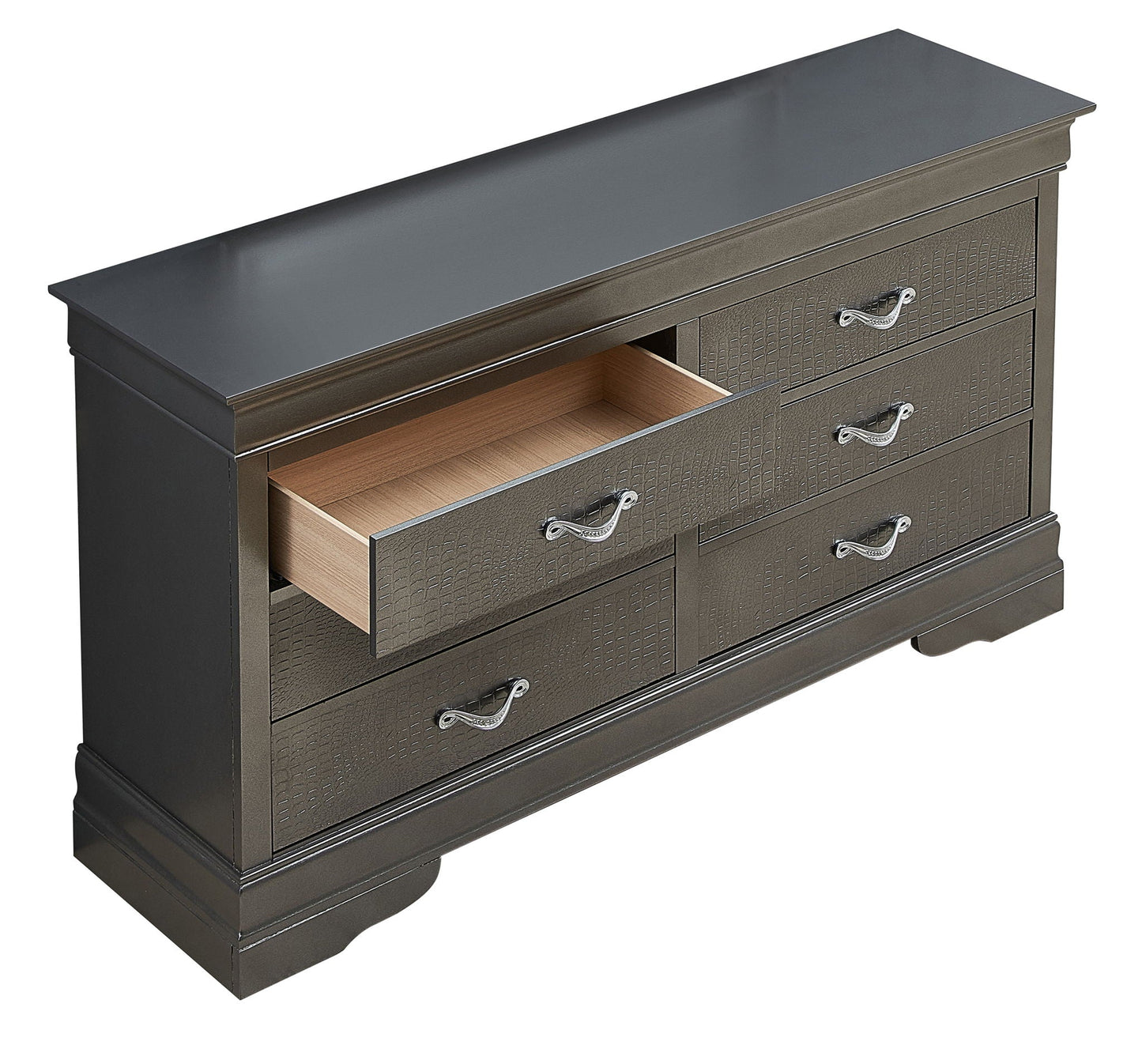 Metalic Black dresser by HouseOfZazla with textured front and silver handles on Tampa Home & Garden Store