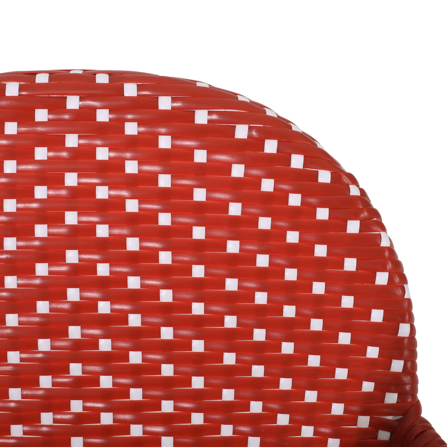 Outdoor wicker bar stools pair red and white woven pattern close-up on Tampa Home & Garden Store