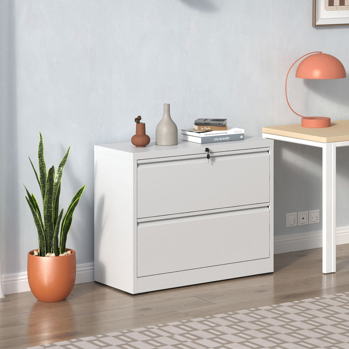 Premium white metal lateral file cabinet with lock by HouseOfZazla on Tampa Home & Garden Store