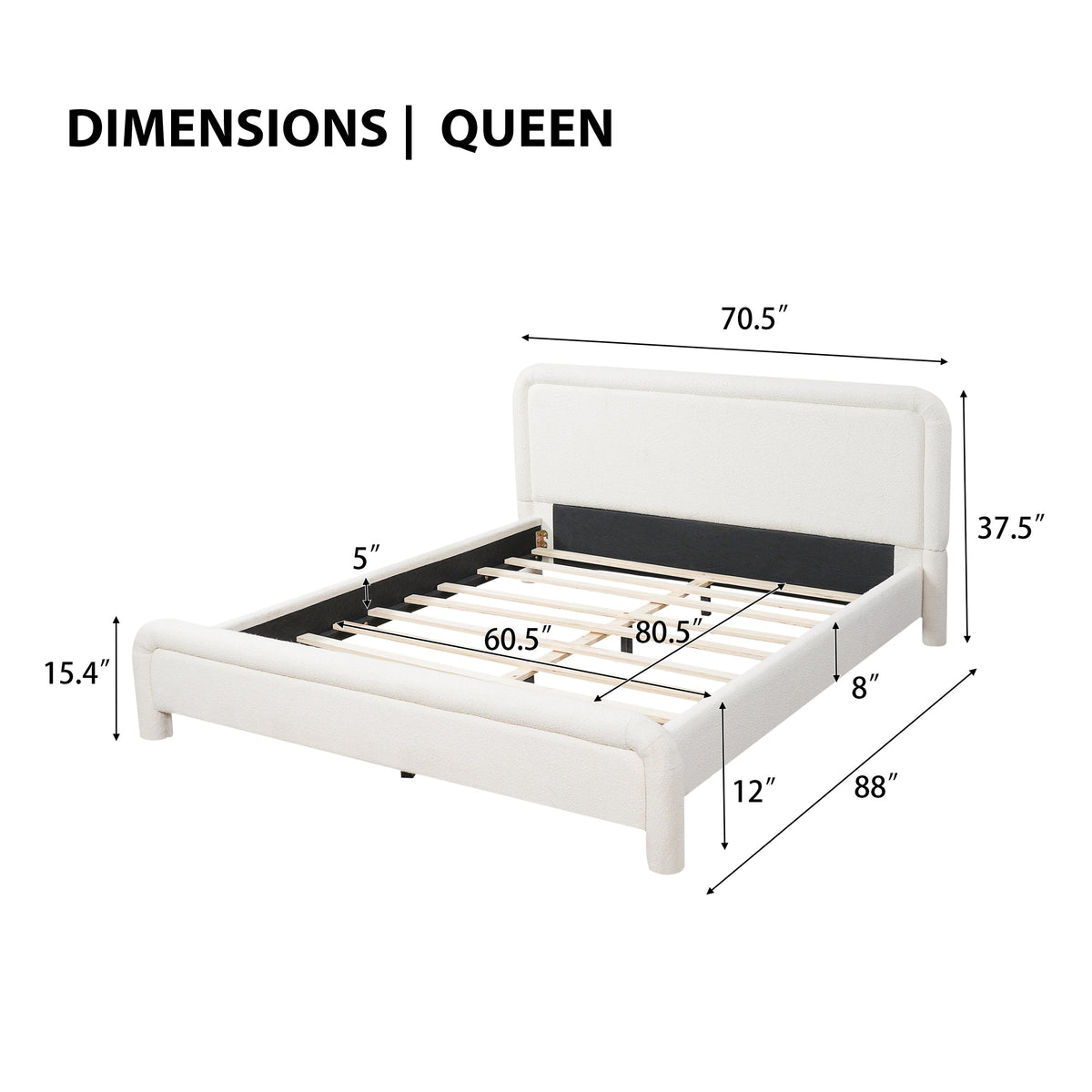 Queen Size Upholstered Platform Bed Frame beige fabric with padded headboard and slat base on Tampa Home & Garden Store