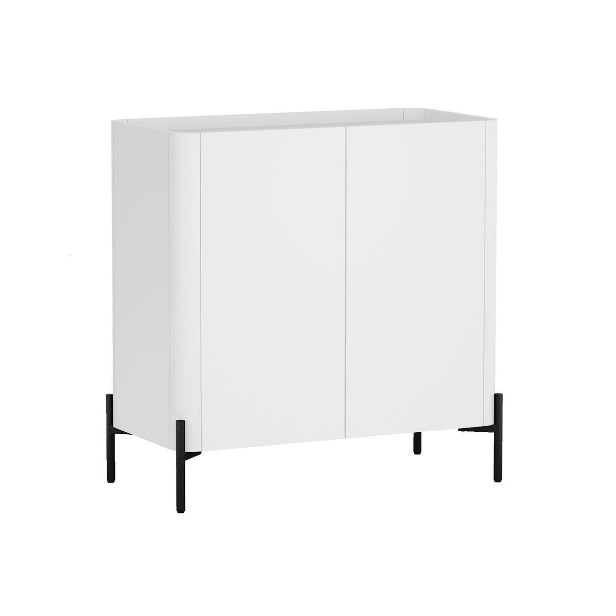 Abbey Accent Cabinet white finish with soft-close doors, rounded edges, black metal legs on Tampa Home & Garden Store
