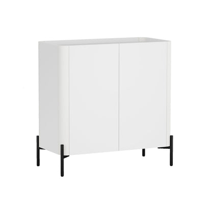 Abbey Accent Cabinet white finish with soft-close doors, rounded edges, black metal legs on Tampa Home & Garden Store