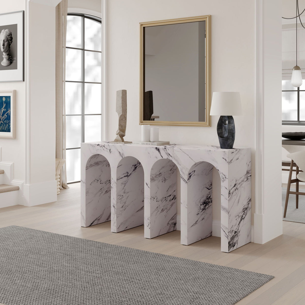 Three Fritzy Engineered Stone Console Tables with waterproof faux marble surface gray/white on Tampa Home & Garden Store