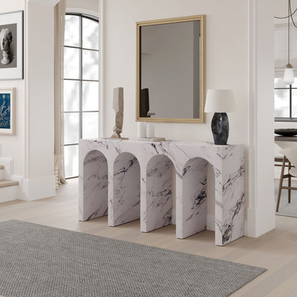 Three Fritzy Engineered Stone Console Tables with waterproof faux marble surface gray/white on Tampa Home & Garden Store