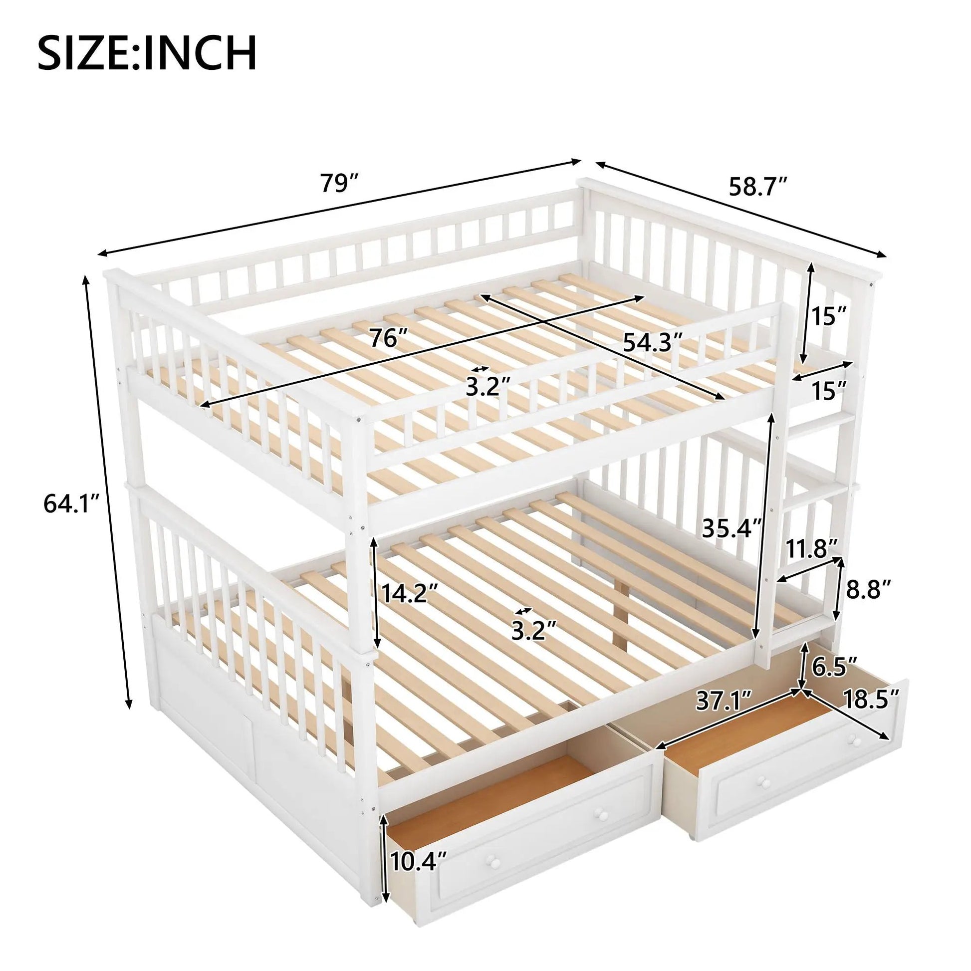 Bunk Bed With Drawers, white finish, convertible design by Unique Piece Furniture on Tampa Home & Garden Store