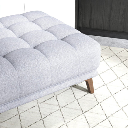Addison Square Upholstered ottoman in gray fabric with rounded tufted cushions, wood legs, on Tampa Home & Garden Store