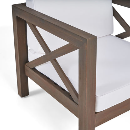 Brava Mid-Century Modern Club Chair with white cushions and dark wood frame on Tampa Home & Garden Store