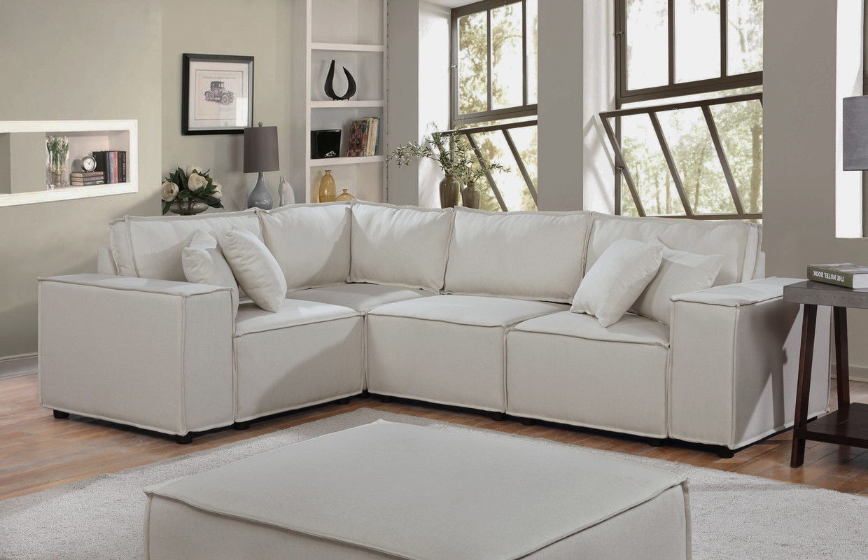 Melrose modular sectional sofa with ottoman, beige fabric, 2-piece set by HouseOfZazla on Tampa Home & Garden Store