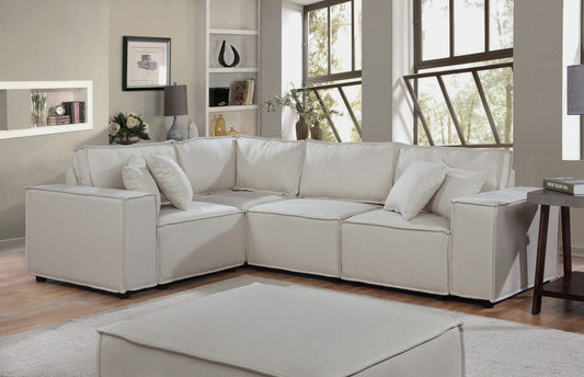 Melrose modular sectional sofa with ottoman, beige fabric, 2-piece set by HouseOfZazla on Tampa Home & Garden Store