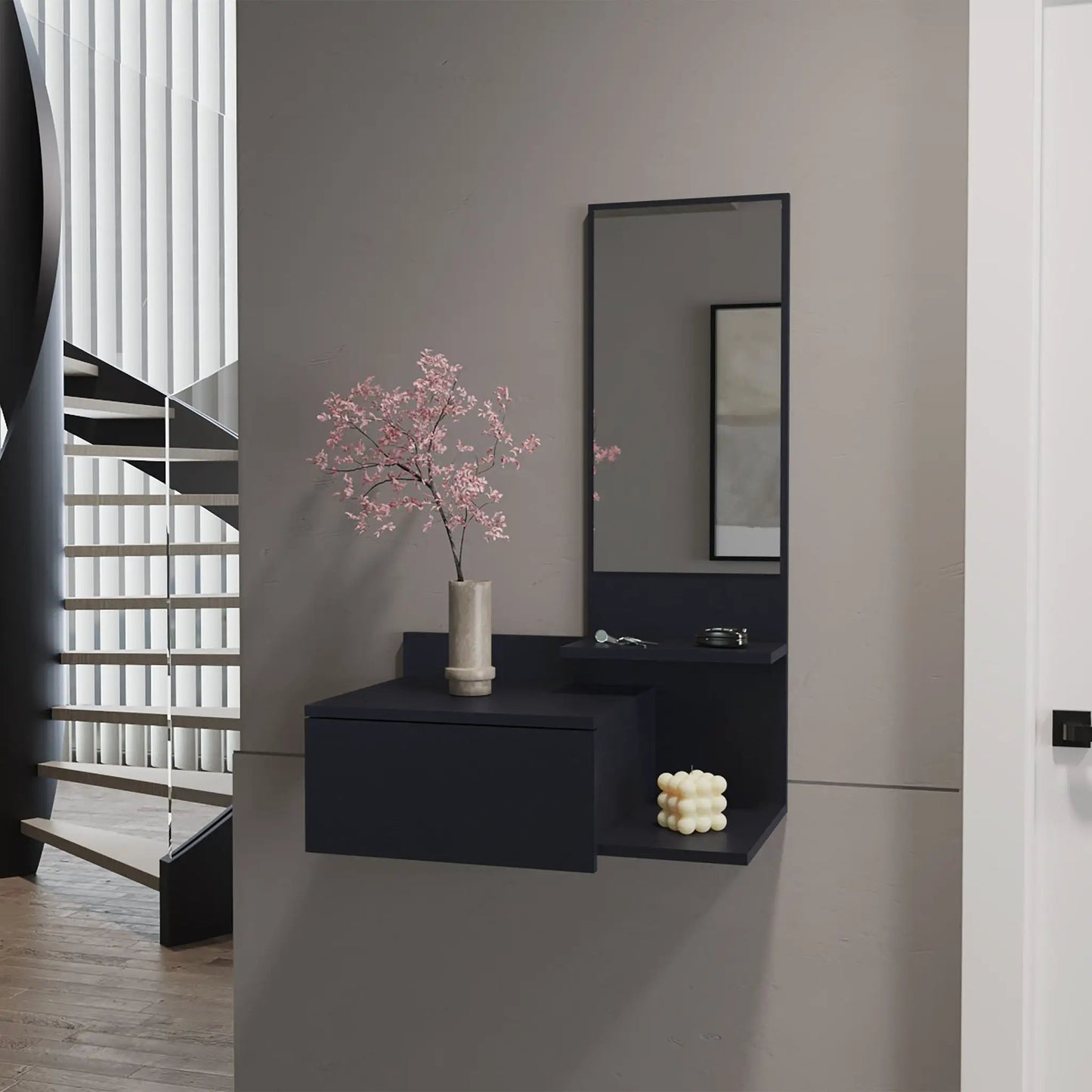 Lowell Floating Hallway Cabinet with Mirror