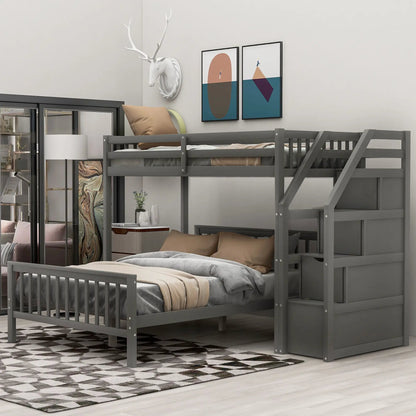Loft Bed with Staircase and Storage Grids