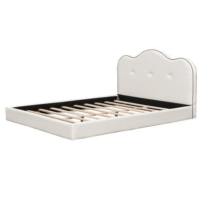 Upholstered platform bed by HouseOfZazla with tufted cream headboard and wood slats on Tampa Home & Garden Store