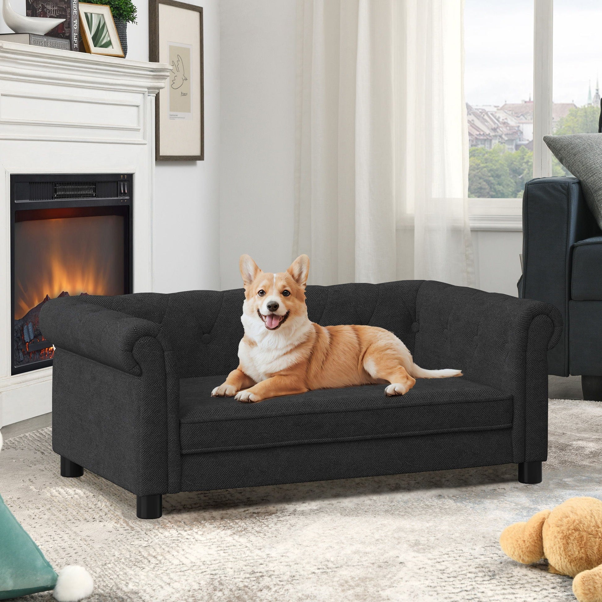 Modern Elegant Rectangle Pet Bed, Elevated Dog Sofa in charcoal gray by HouseOfZazla on Tampa Home & Garden Store