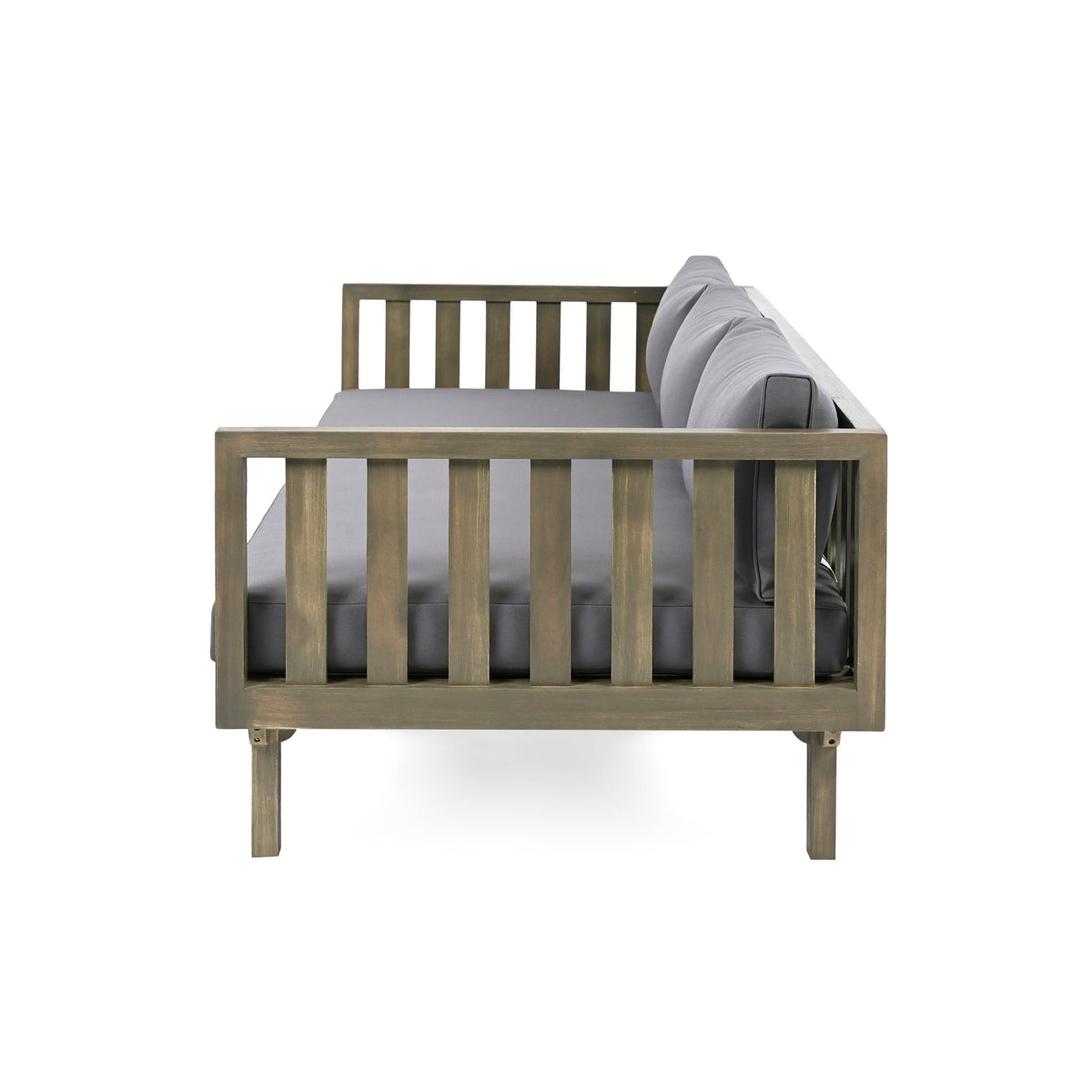 Claremont 3 Seater Daybed in teak-acacia wood with grey water-resistant cushions on Tampa Home & Garden Store