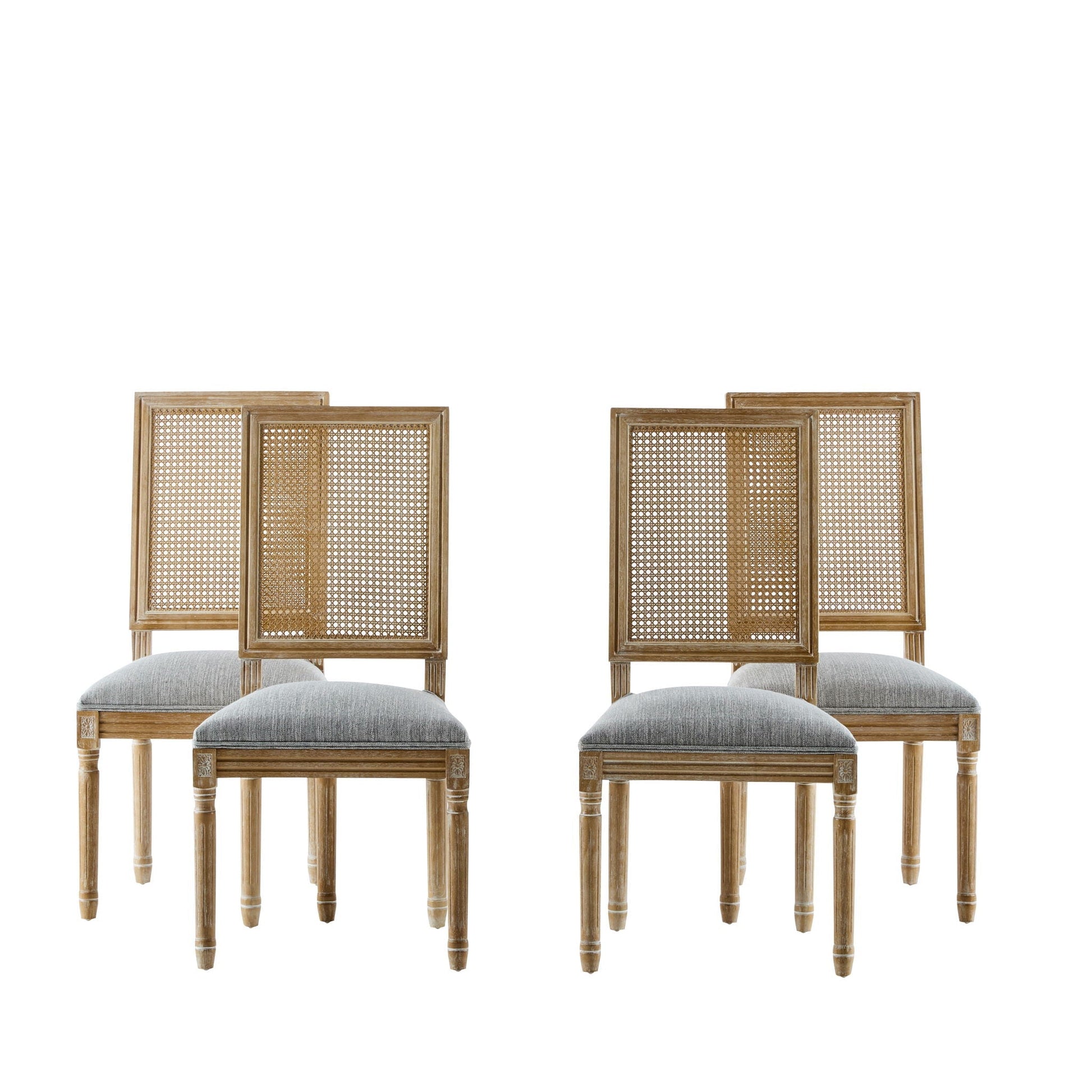 French Country dining chairs with cane back and gray upholstered seats, set of 4 on Tampa Home & Garden Store